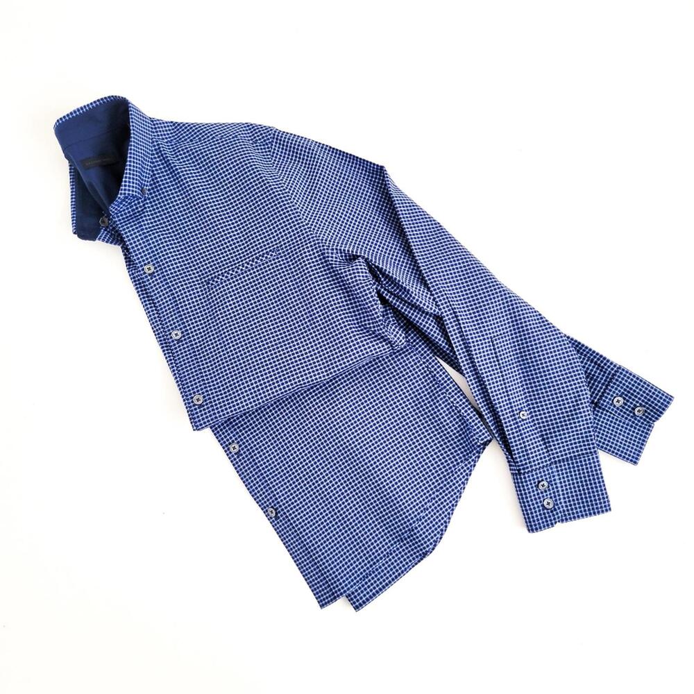 NEW Zachary Prell Micro Plaid Button Down Shirt Cotton Blue Mens S - Picture 7 of 9